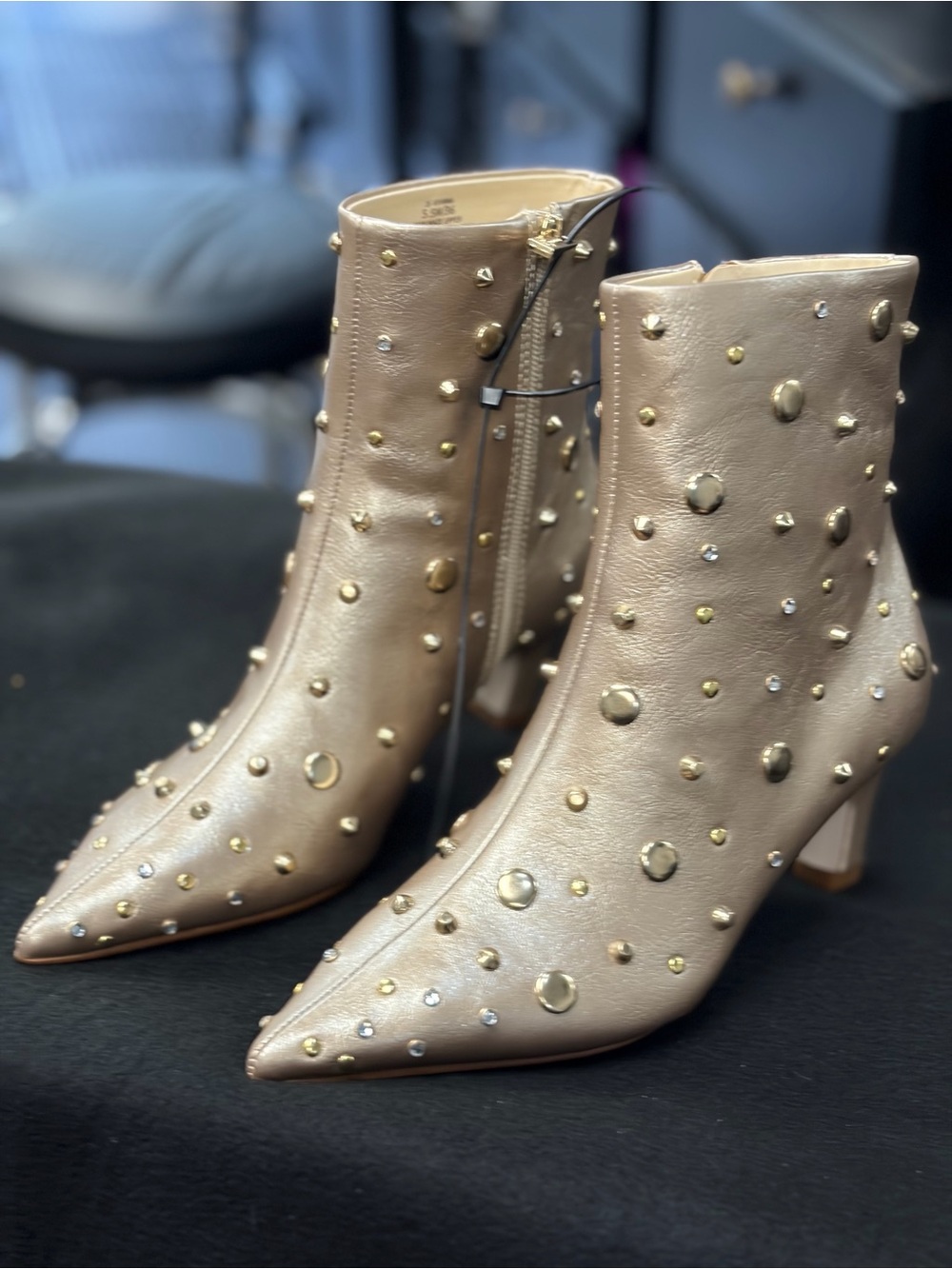 Jessica Simpson Metallic Beige Studded Ankle Boots